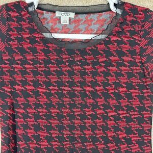 Cato Women 90s Dark‎ Academia Houndstooth Sharkbite Tunic Top Red Black M